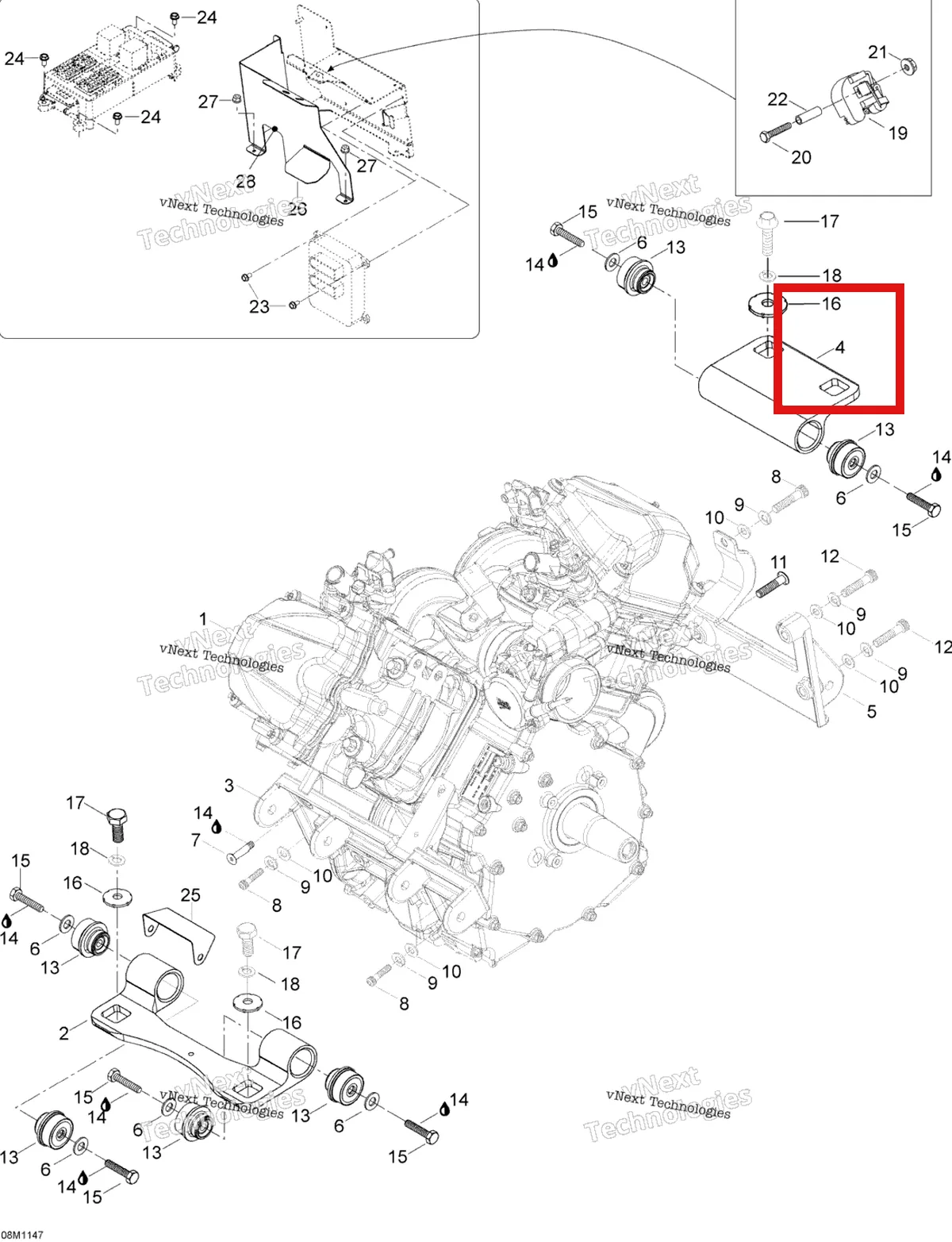 Деталь 605253110 (Деталь Rear Support) на схеме узла 2012 Ski-Doo Skandic SWT V800 YetiII Engine And Engine Support