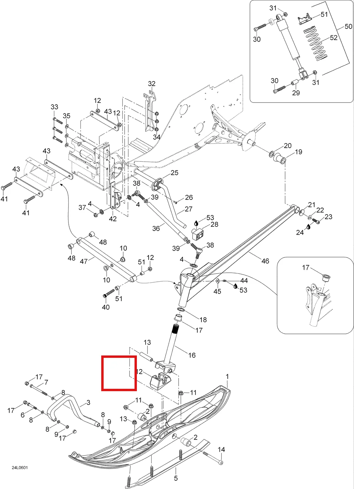 Деталь 605253258 (Деталь Lower Arm Ass'y (full Moon)) на схеме узла 07- Front Suspension And Ski