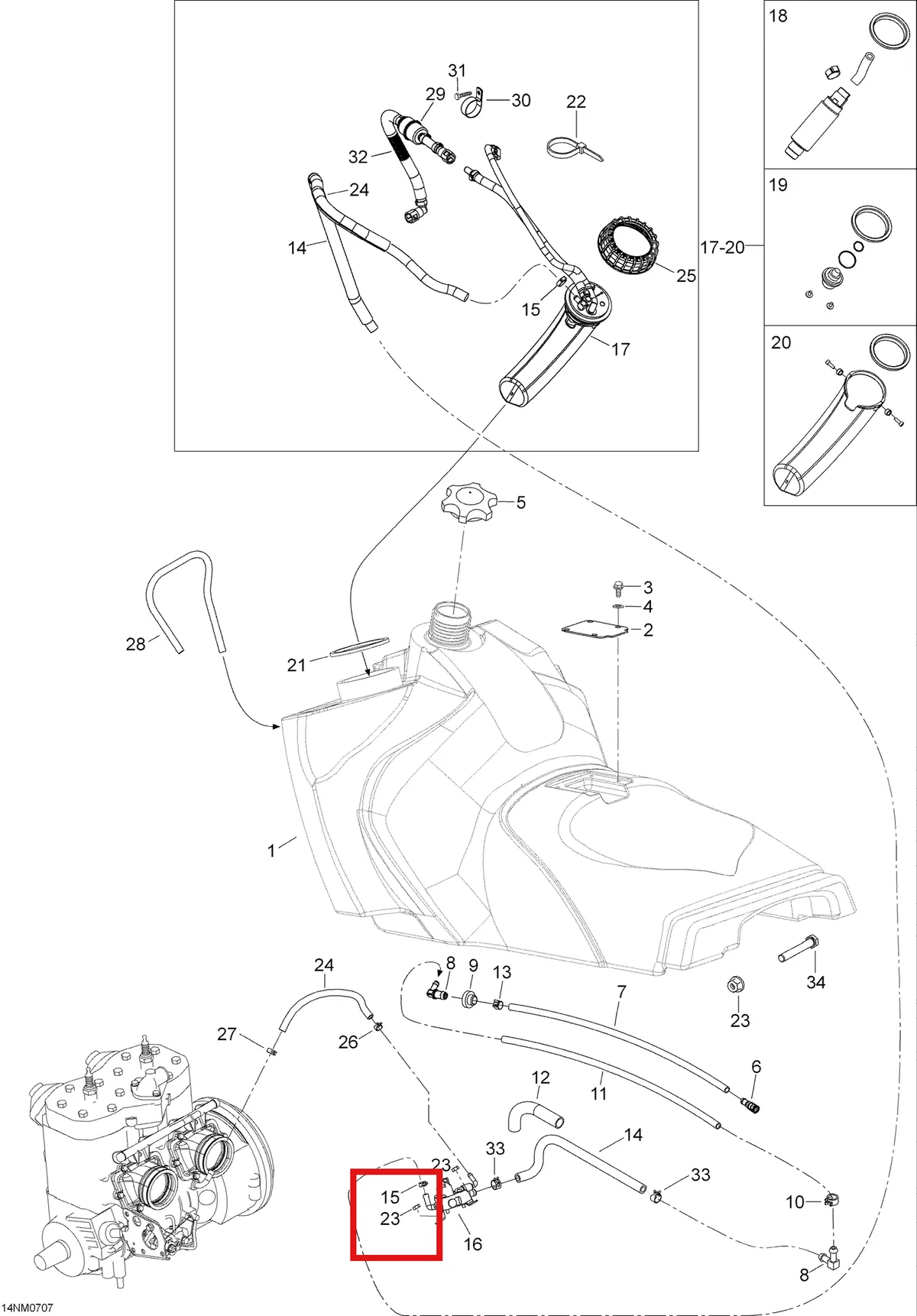 Деталь 605253292 (Топливный бак) на схеме узла 02- Fuel System
