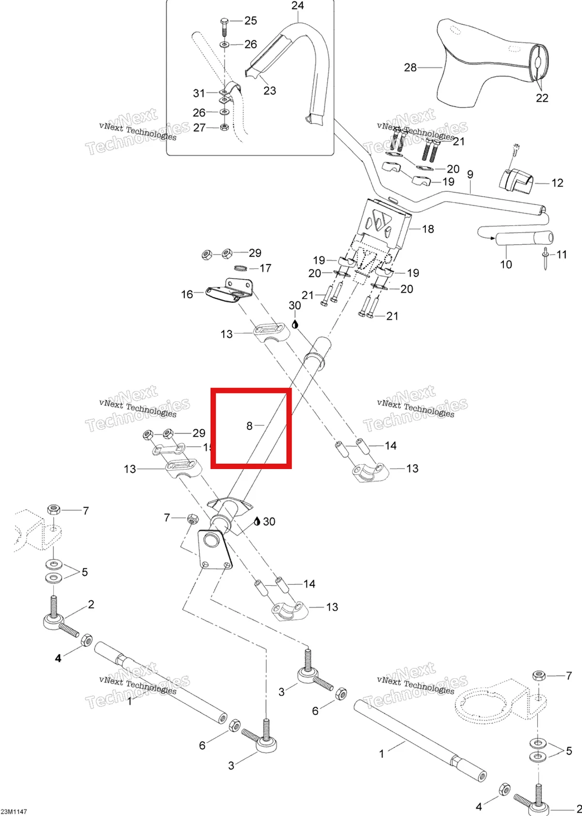 Деталь 605253421 (Главная Пробка) на схеме узла 2012 Ski-Doo Skandic SWT V800 YetiII Steering