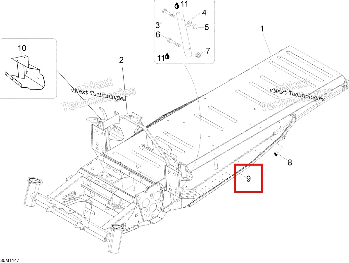 Деталь 605253507 (Деталь Reinforcement L.h.) на схеме узла 2012 Ski-Doo Skandic SWT V800 YetiII Frame