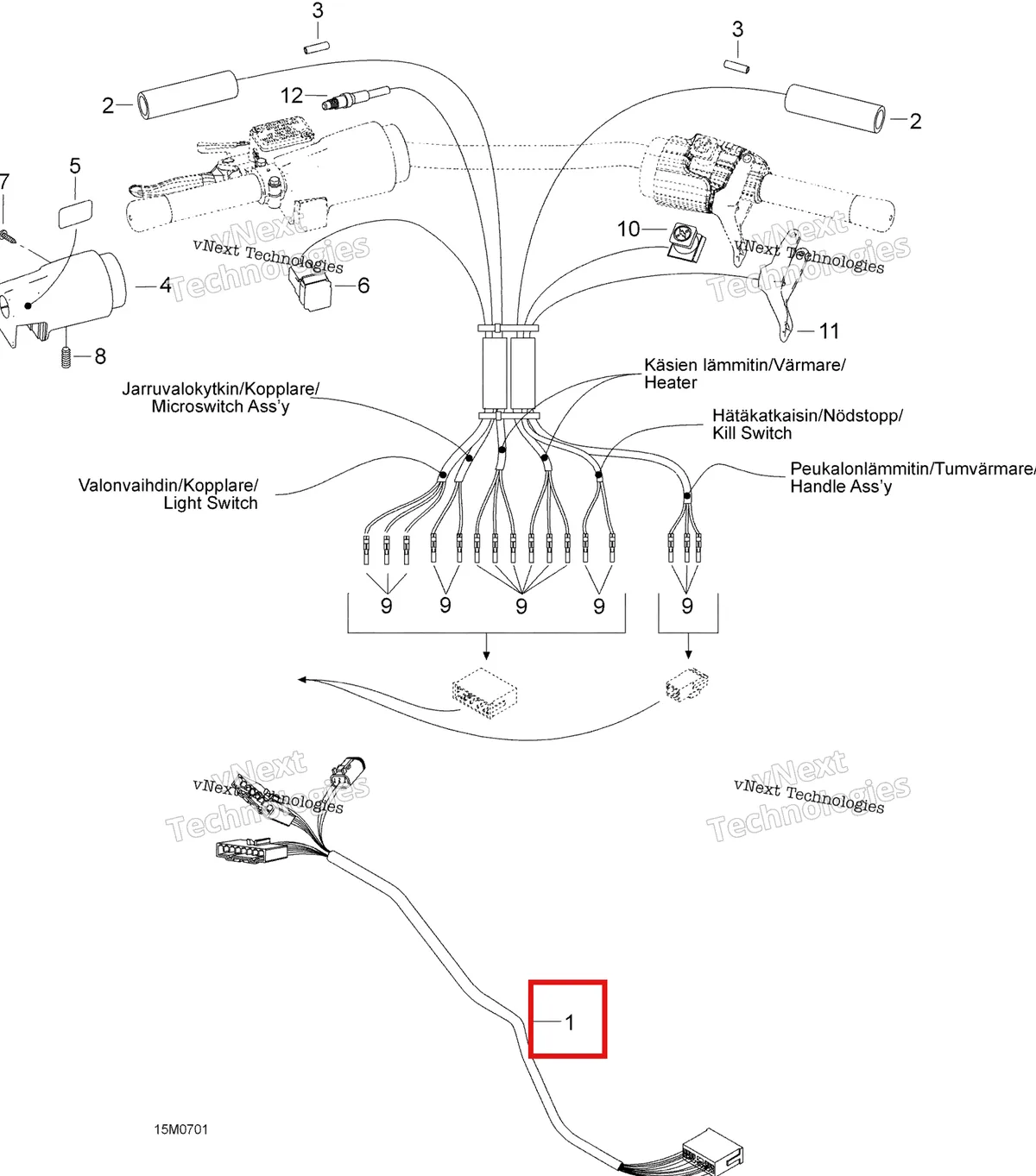 Деталь 605253609 (Деталь Wiring Harness) на схеме узла 2007 Ski-Doo Skandic SUV 600 Steering Wiring Harness 600 Suv