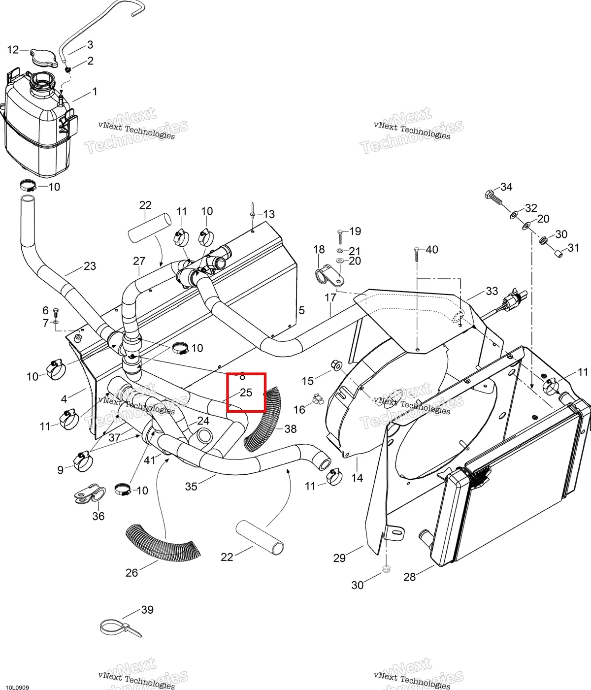 Деталь 605253691 (Шланг) на схеме узла 2009 Ski-Doo Expedition TUV V800 4-TEC Cooling System