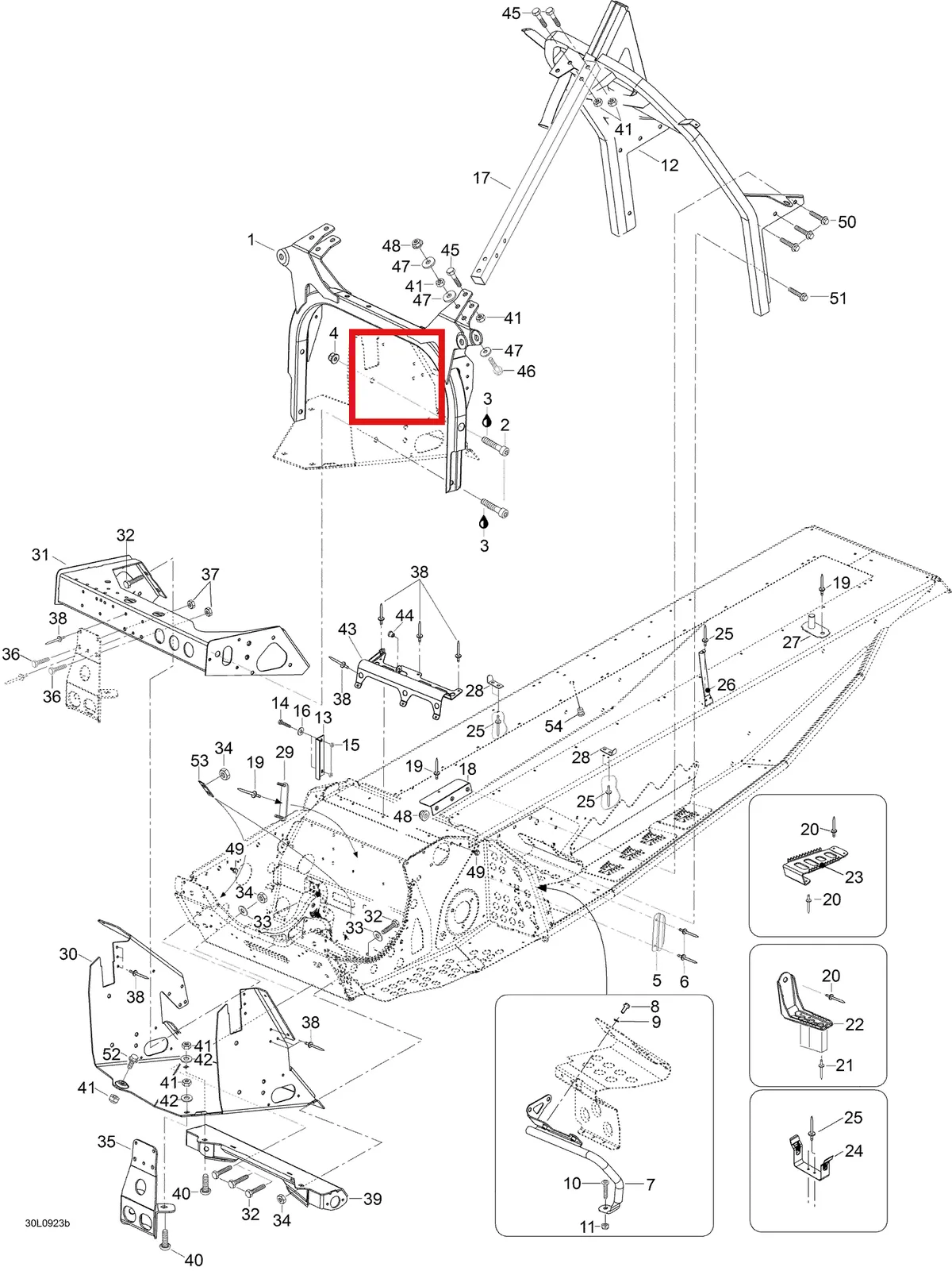Деталь 605253709 (Суппорт) на схеме узла 09- Frame And Components