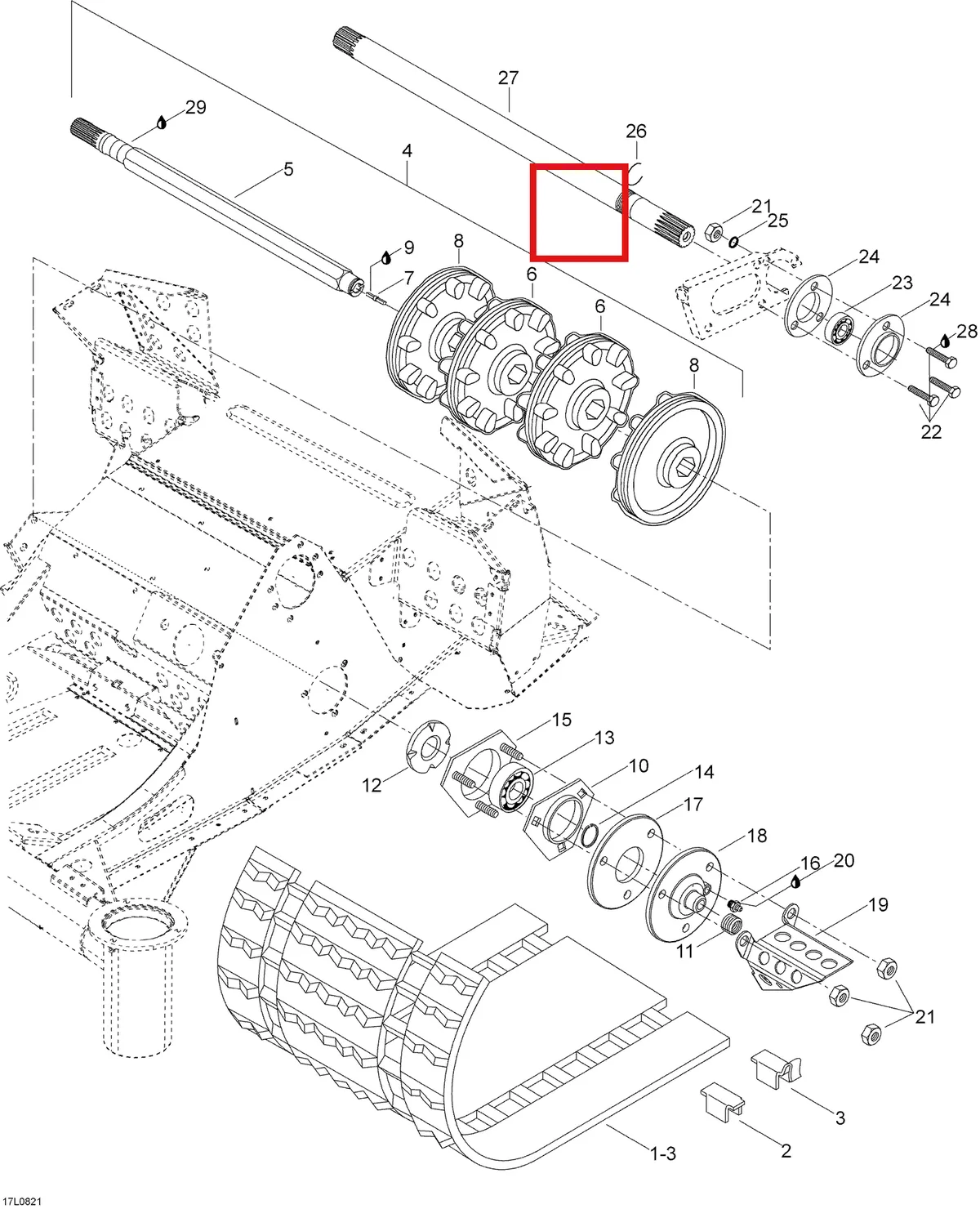 Деталь 605253860 (хомут) на схеме узла 05- Drive Axle And Track