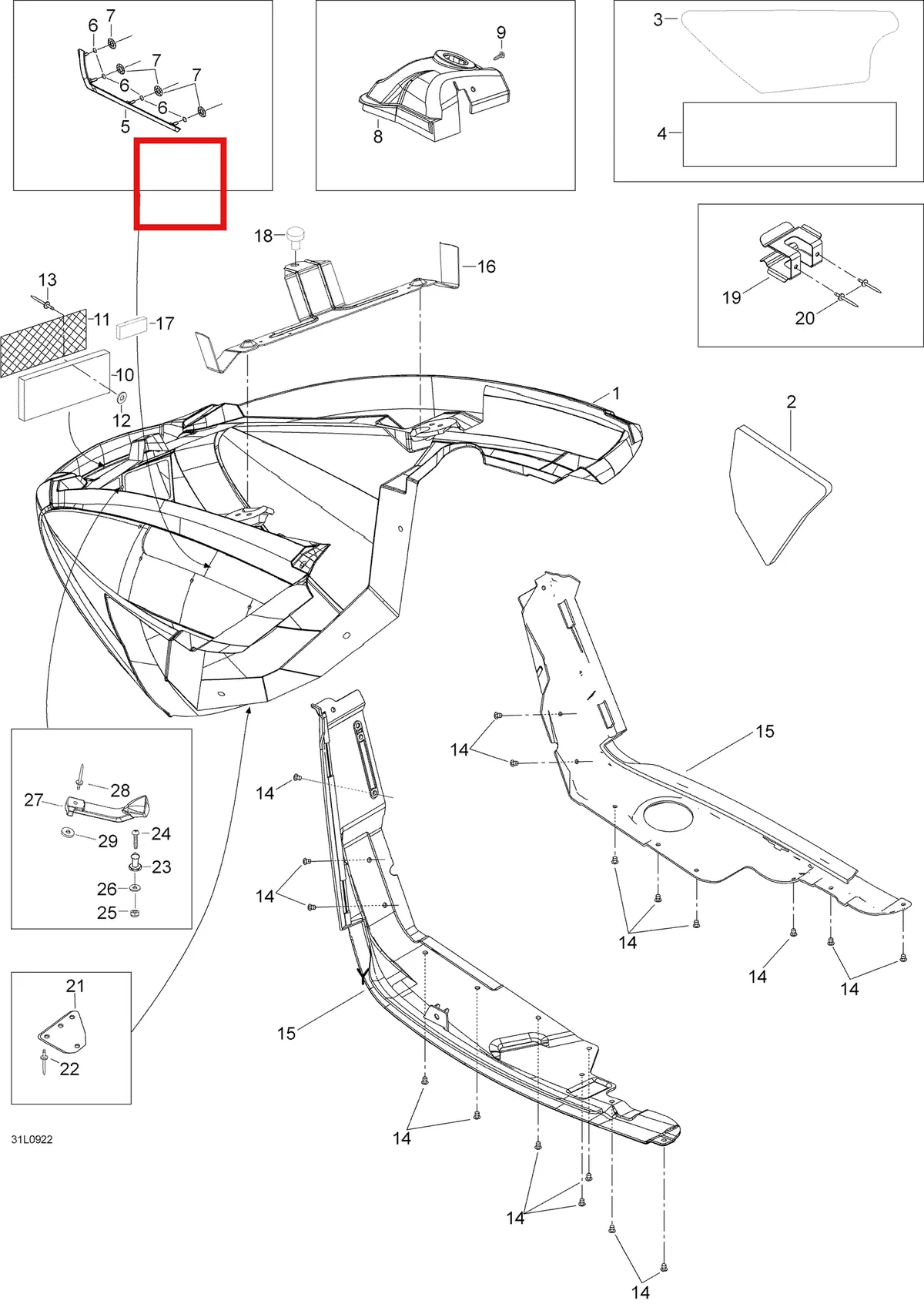 Деталь 605253929 (Деталь Intake Frame) на схеме узла 09- Bottom Pan