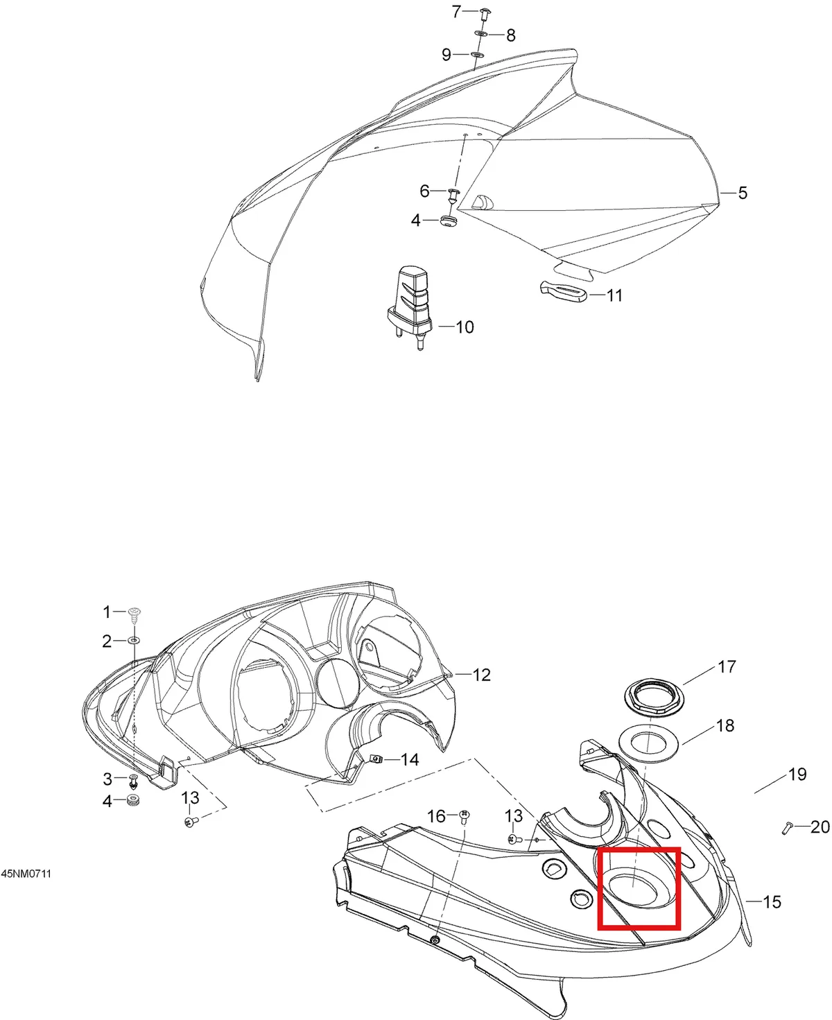 Деталь 605254000 (Деталь Console, Front, Jet Black) на схеме узла 09- Windshiel And Console