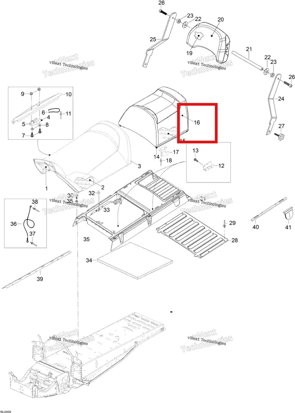 Деталь 605254496 (Деталь Cover, Rear. Only Available As Kit P/n 605155187) на схеме узла 2009 Ski-Doo Expedition TUV V800 4-TEC Seat