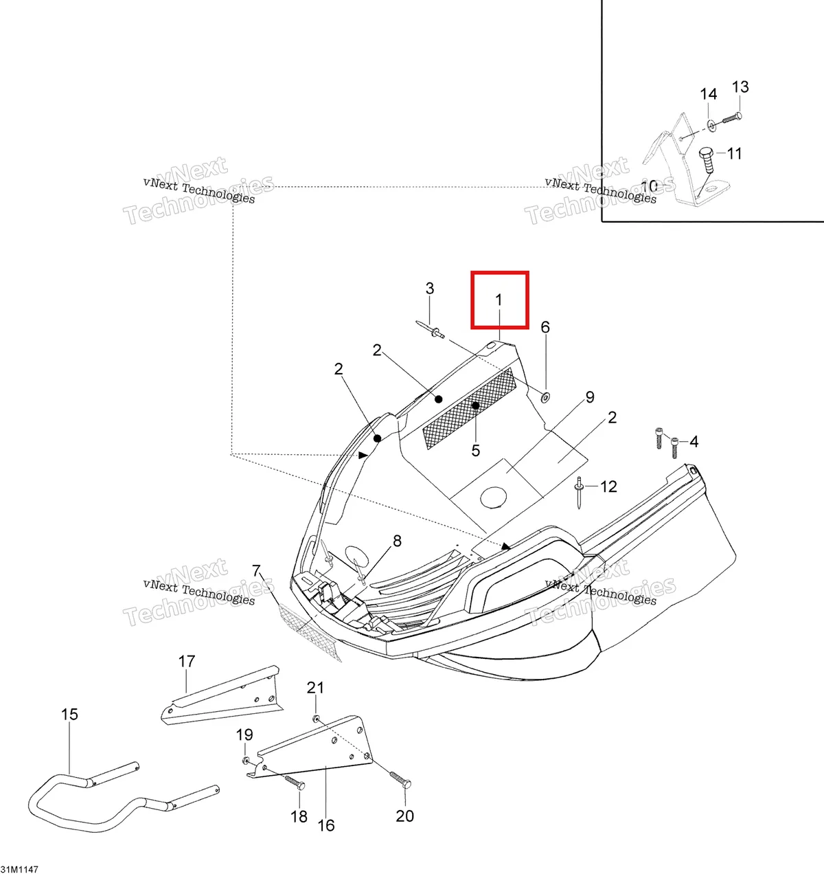 Деталь 605254970 (Деталь Bottom Pan Ass'y. Includes 1 To 8) на схеме узла 2012 Ski-Doo Skandic SWT V800 YetiII Bottom Pan