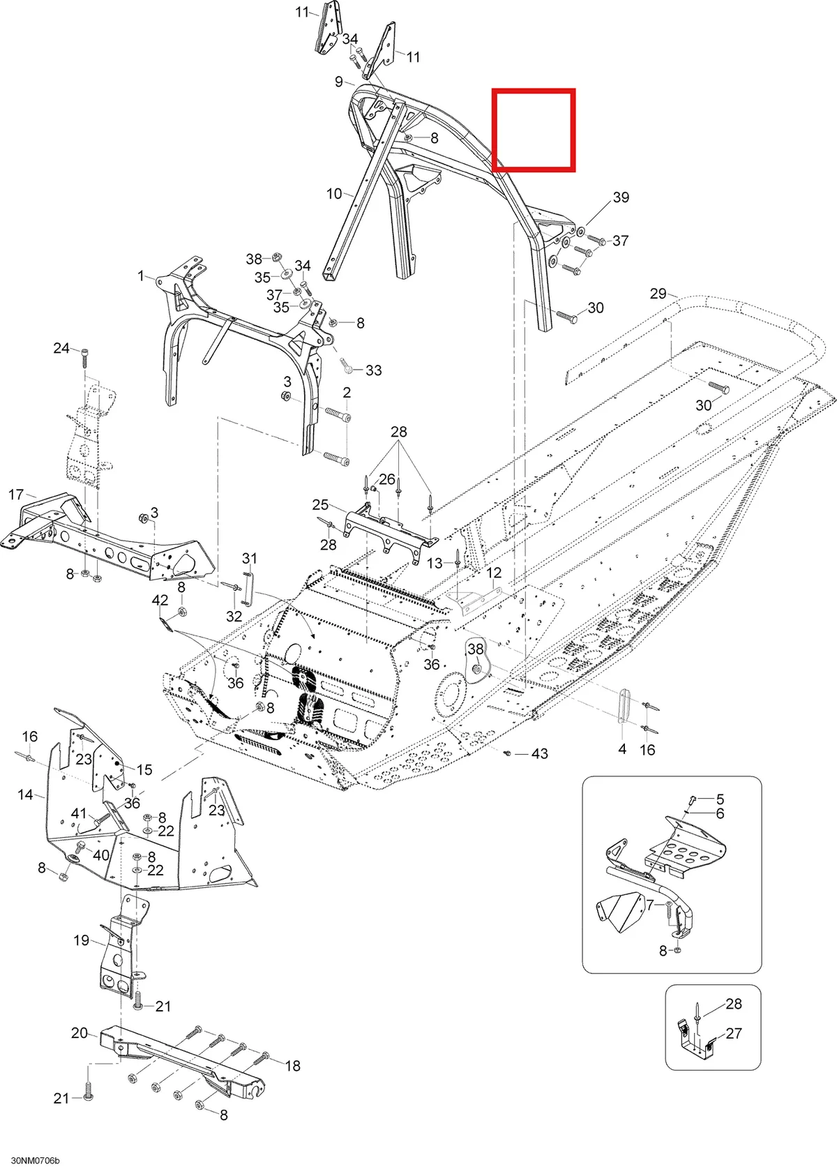 Деталь 605255107 (Деталь Handle Support) на схеме узла 09- Frame And Components