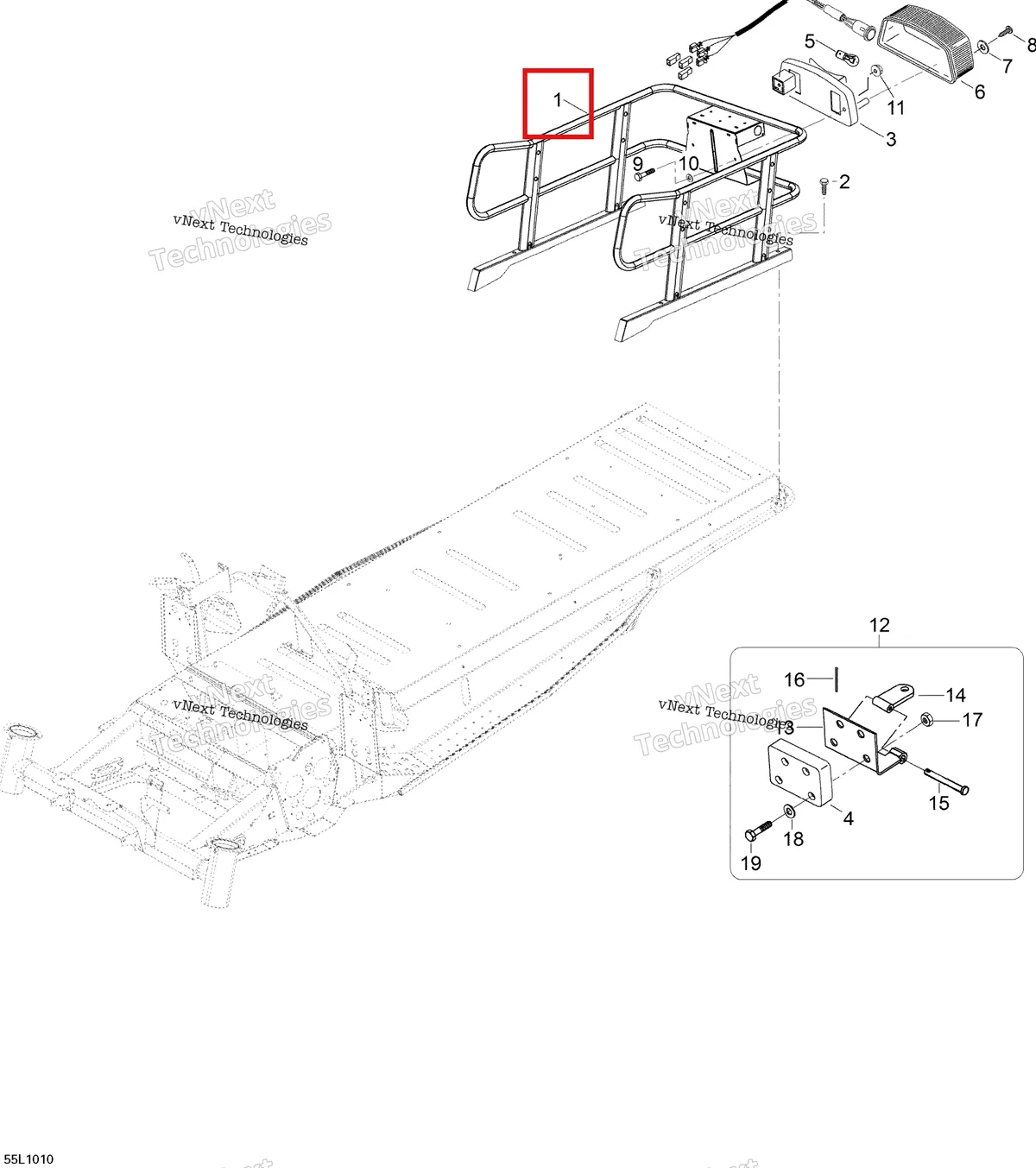 Деталь 605255117 (Стойки) на схеме узла 2010 Ski-Doo Skandic SWT V800 Luggage Rack