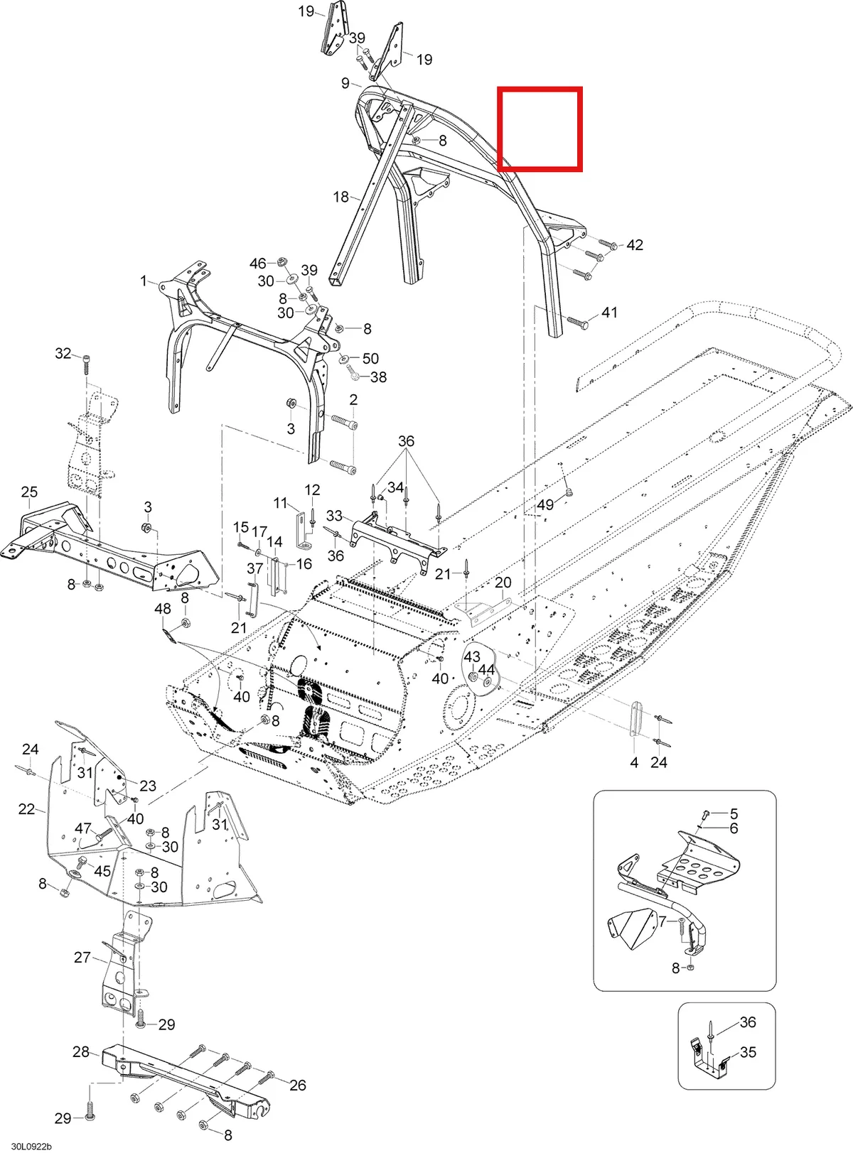 Деталь 605255138 (Деталь Handle Support) на схеме узла 09- Frame And Components