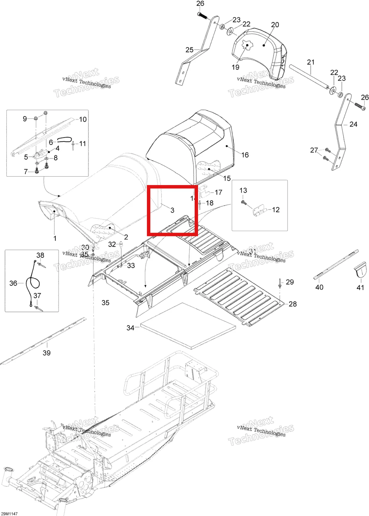 Деталь 605255216 (Крышка) на схеме узла 2012 Ski-Doo Skandic SWT V800 YetiII Seat