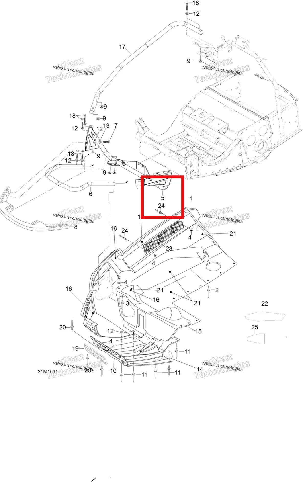 Деталь 605255398 (Деталь Bumper Support) на схеме узла 2010 Ski-Doo Skandic SUV 550F Bottom Pan