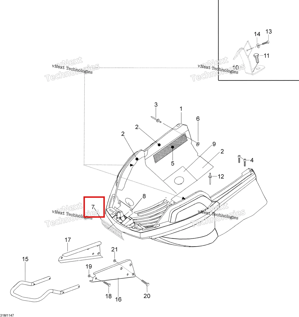 Деталь 605255513 (Передняя решетка) на схеме узла 2012 Ski-Doo Skandic SWT V800 YetiII Bottom Pan
