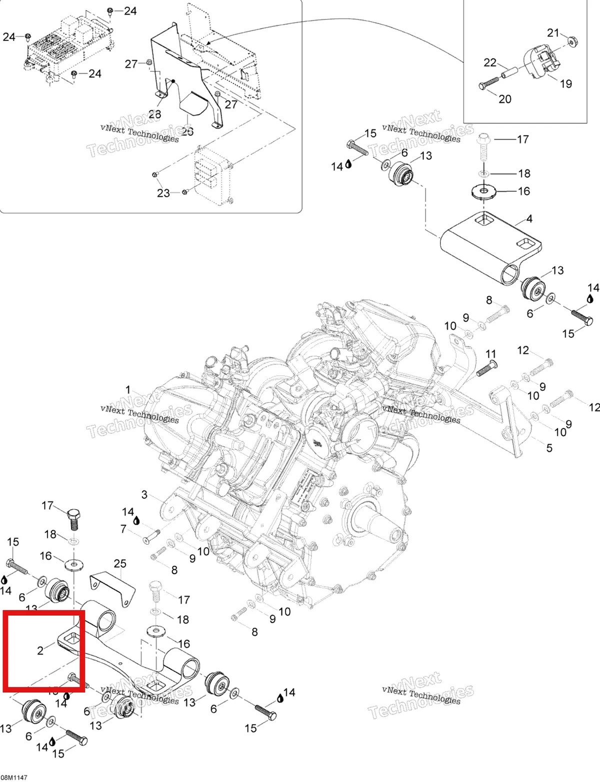 Деталь 605255710 (Деталь Engine Support) на схеме узла 2012 Ski-Doo Skandic SWT V800 YetiII Engine And Engine Support