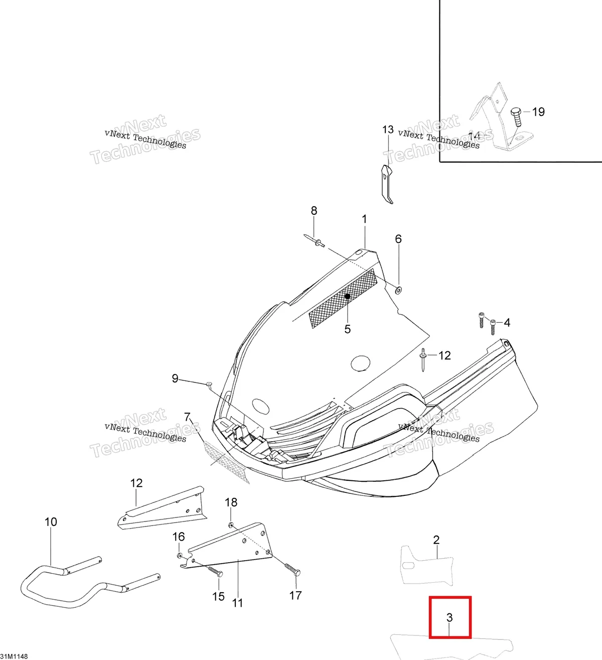 Деталь 605255745 (Деталь Isolation Bottompan  Upper R.h) на схеме узла 2011 Ski-Doo Skandic WT 550F YetiII Bottom Pan