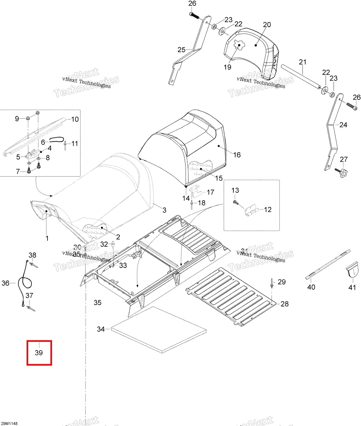 Деталь 605255761 (Деталь Tie, Seat Box) на схеме узла 2011 Ski-Doo Skandic WT 550F YetiII Seat