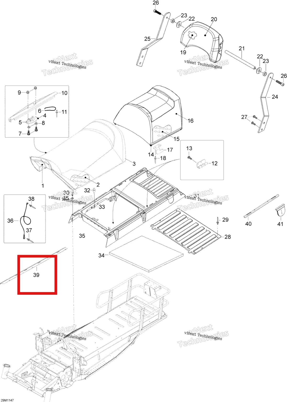 Деталь 605255762 (Деталь Tie, Seat Box) на схеме узла 2012 Ski-Doo Skandic SWT V800 YetiII Seat