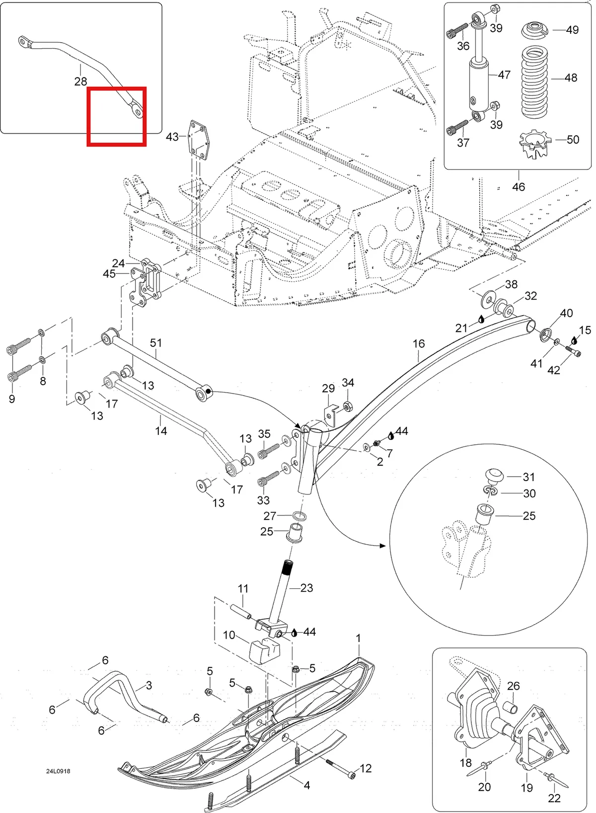 Деталь 605255818 (Деталь Support Shaft) на схеме узла 07- Front Suspension And Ski