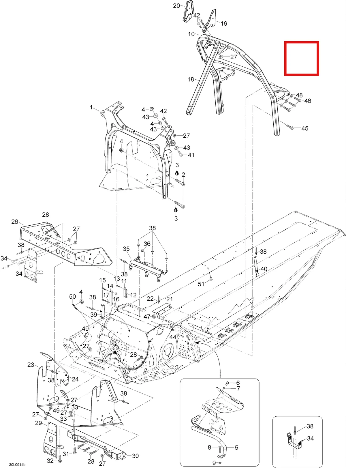 Деталь 605256045 (Деталь Handle Support) на схеме узла 09- Frame And Components