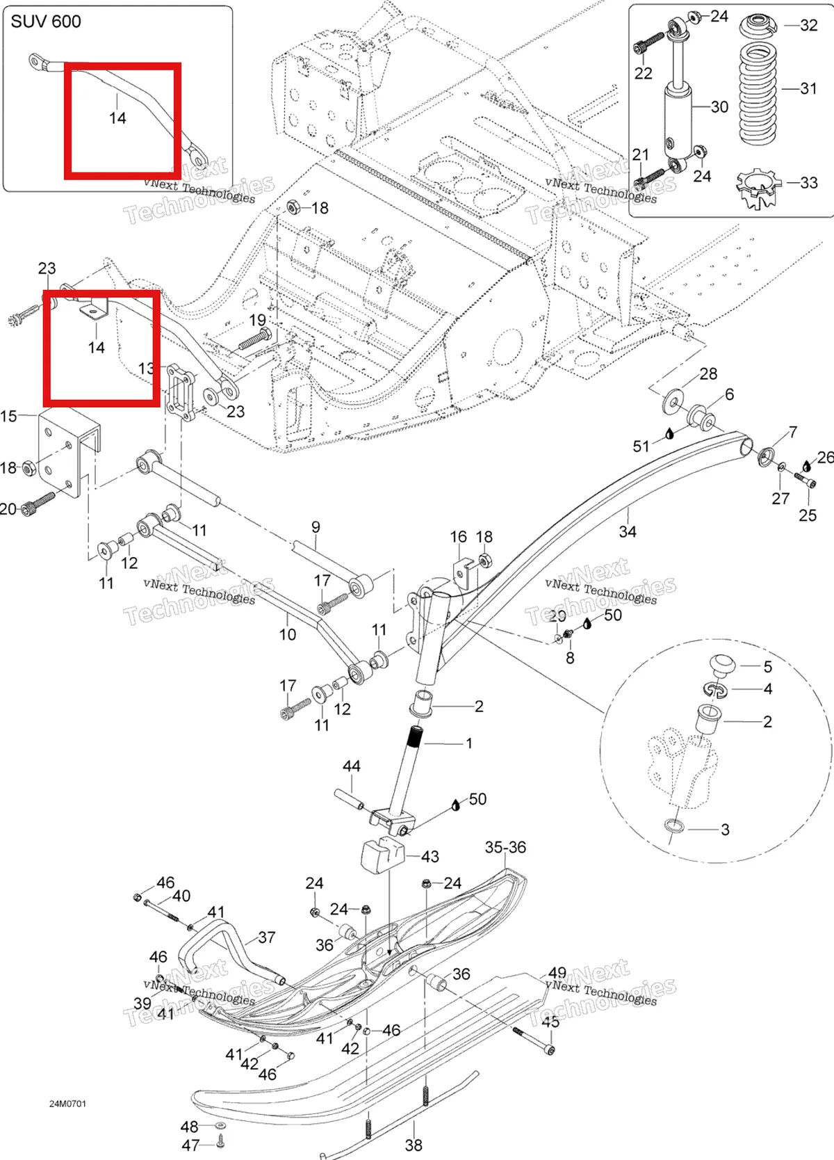 Деталь 605348306 (Деталь Bar. St 600) на схеме узла 2007 Ski-Doo Skandic SUV 600 Front Suspension And Ski 600 Suv