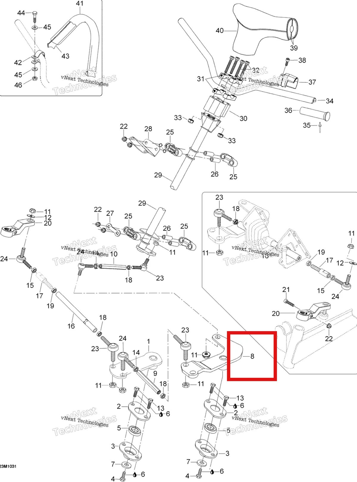 Деталь 605348403 (Деталь R.h. Lever) на схеме узла 2010 Ski-Doo Skandic SUV 550F Steering