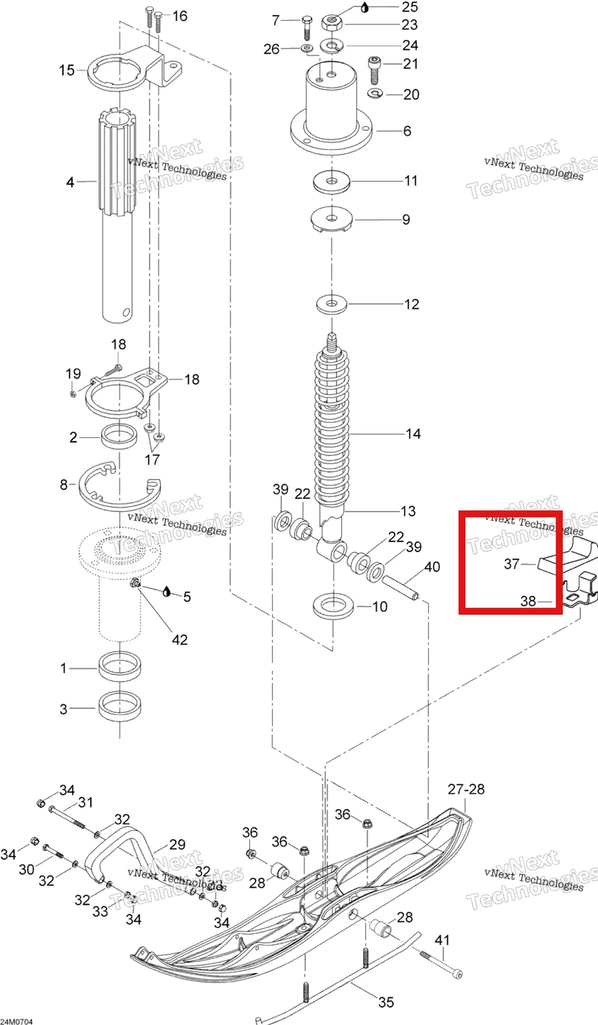 Деталь 605348439 (Стопор) на схеме узла 2007 Ski-Doo Skandic LT 440F Front Suspension And Ski