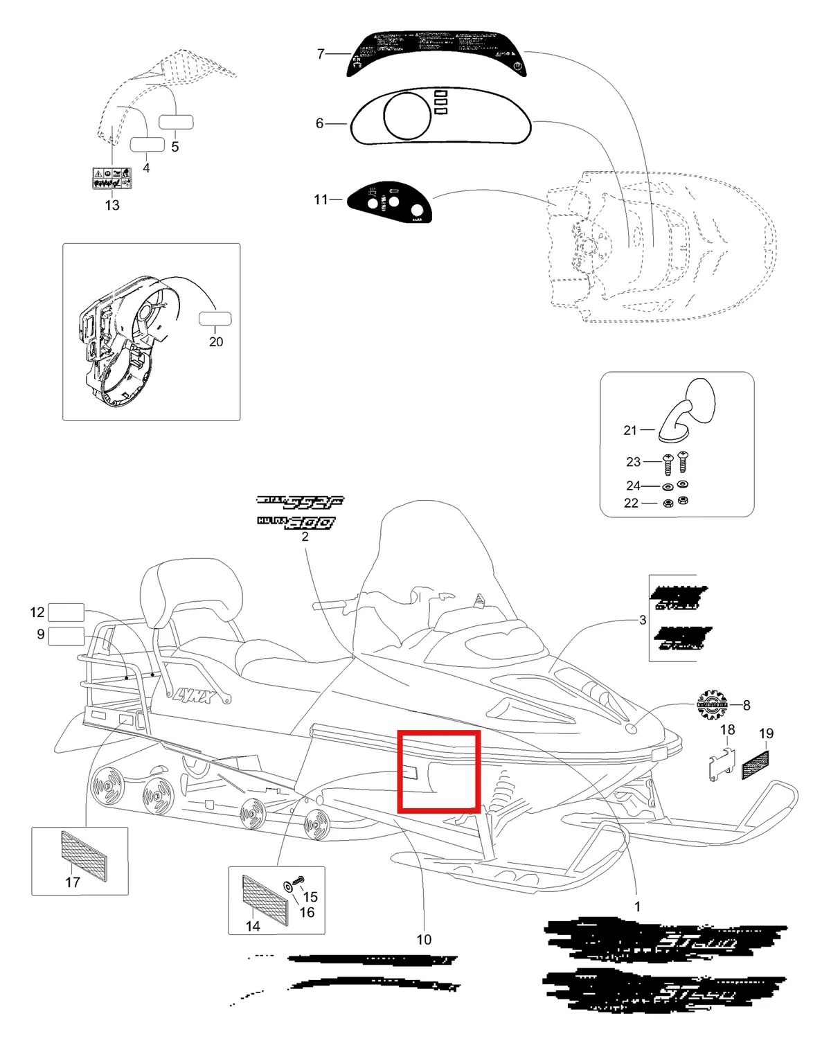 Деталь 605348462 (Деталь Decal, Rotax 552) на схеме узла 09- Decals