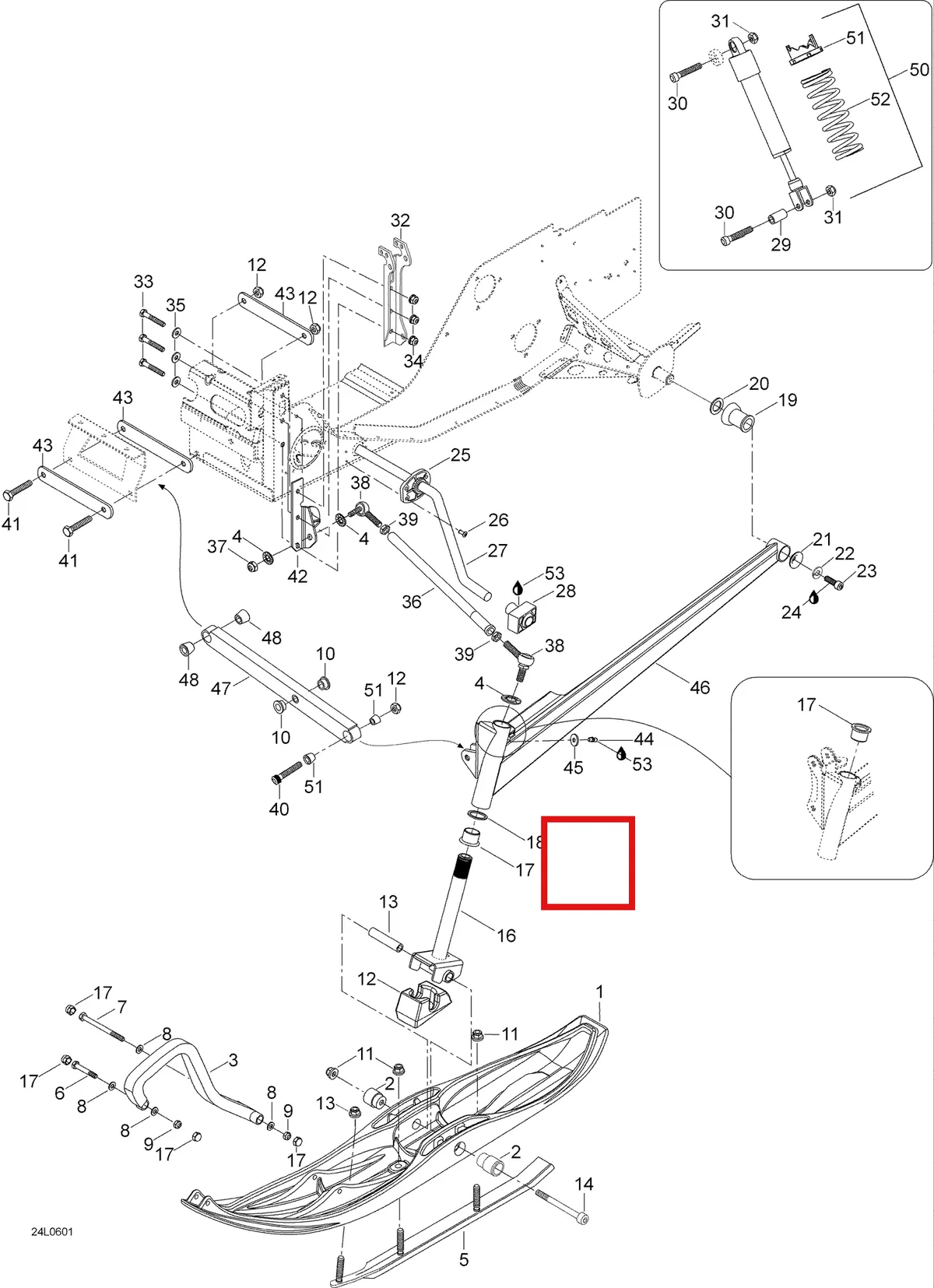 Деталь 605348813 (Деталь Upper Arm. Ranger 550) на схеме узла 07- Front Suspension And Ski
