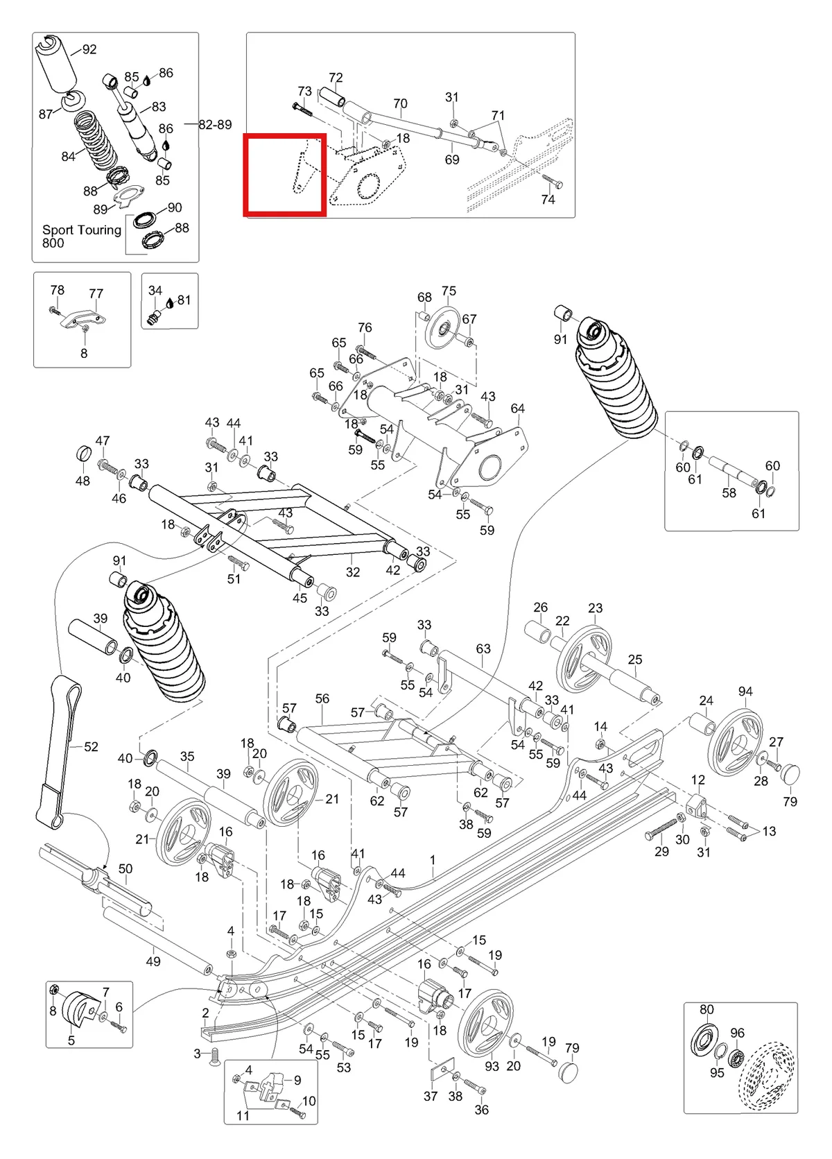 Деталь 605348957 (Деталь Shock Assy, Rear. Includes Items 82 Thru 89) на схеме узла 08- Rear Suspension
