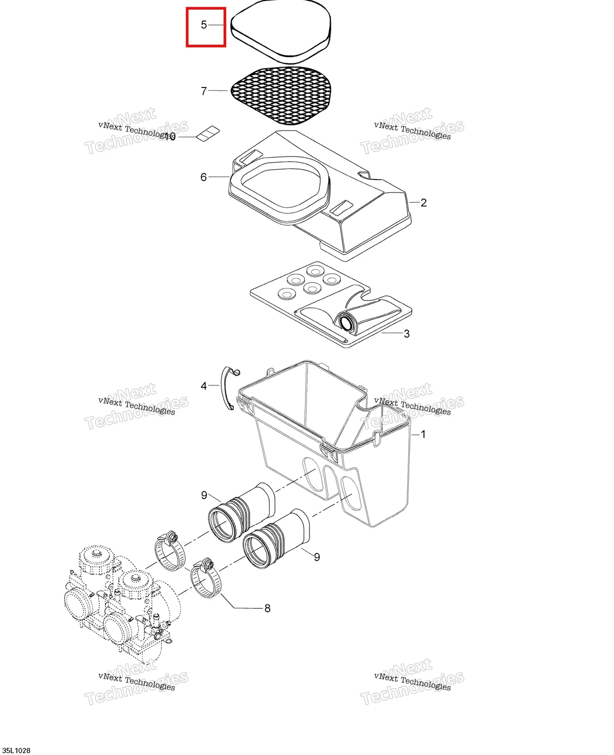 Деталь 605349057 (Фильтр) на схеме узла 2010 Ski-Doo Skandic WT 600 Air Intake System