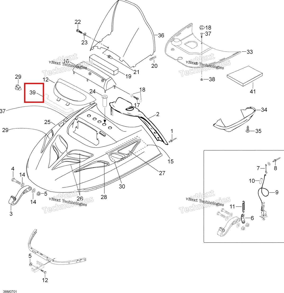 Деталь 605349151 (Уплотнение) на схеме узла 2007 Ski-Doo Skandic SUV 600 Hood 600 Suv