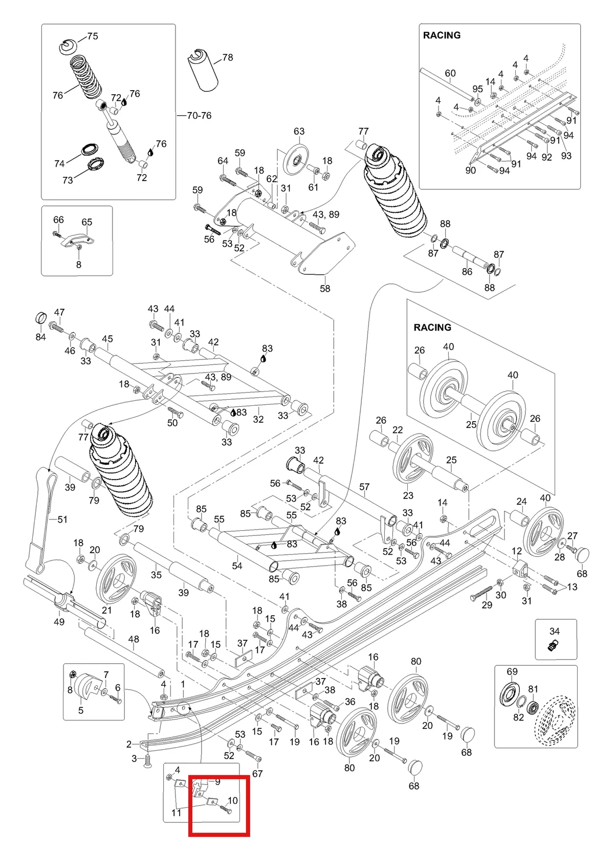 Деталь 605349293 (Деталь Shaft, Shock) на схеме узла 08- Rear Suspension