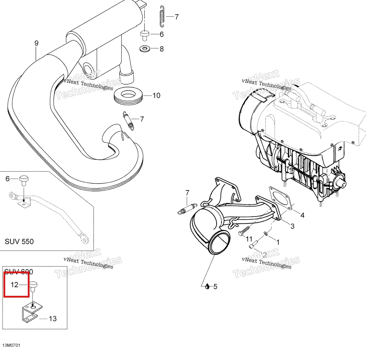 Деталь 605349421 (Резиновый Демпфер) на схеме узла 2007 Ski-Doo Skandic SUV 600 Exhaust System 600 Suv