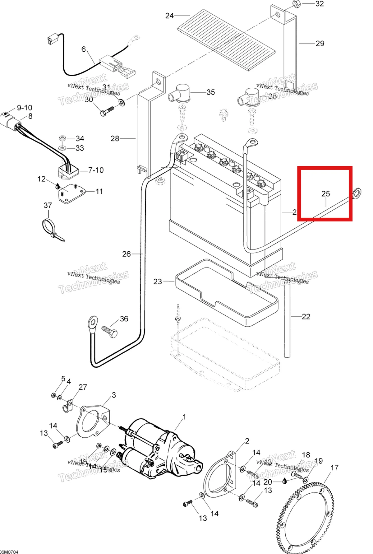 Деталь 605349434 (Деталь Battery Wire) на схеме узла 2007 Ski-Doo Skandic LT 440F Electric Starter