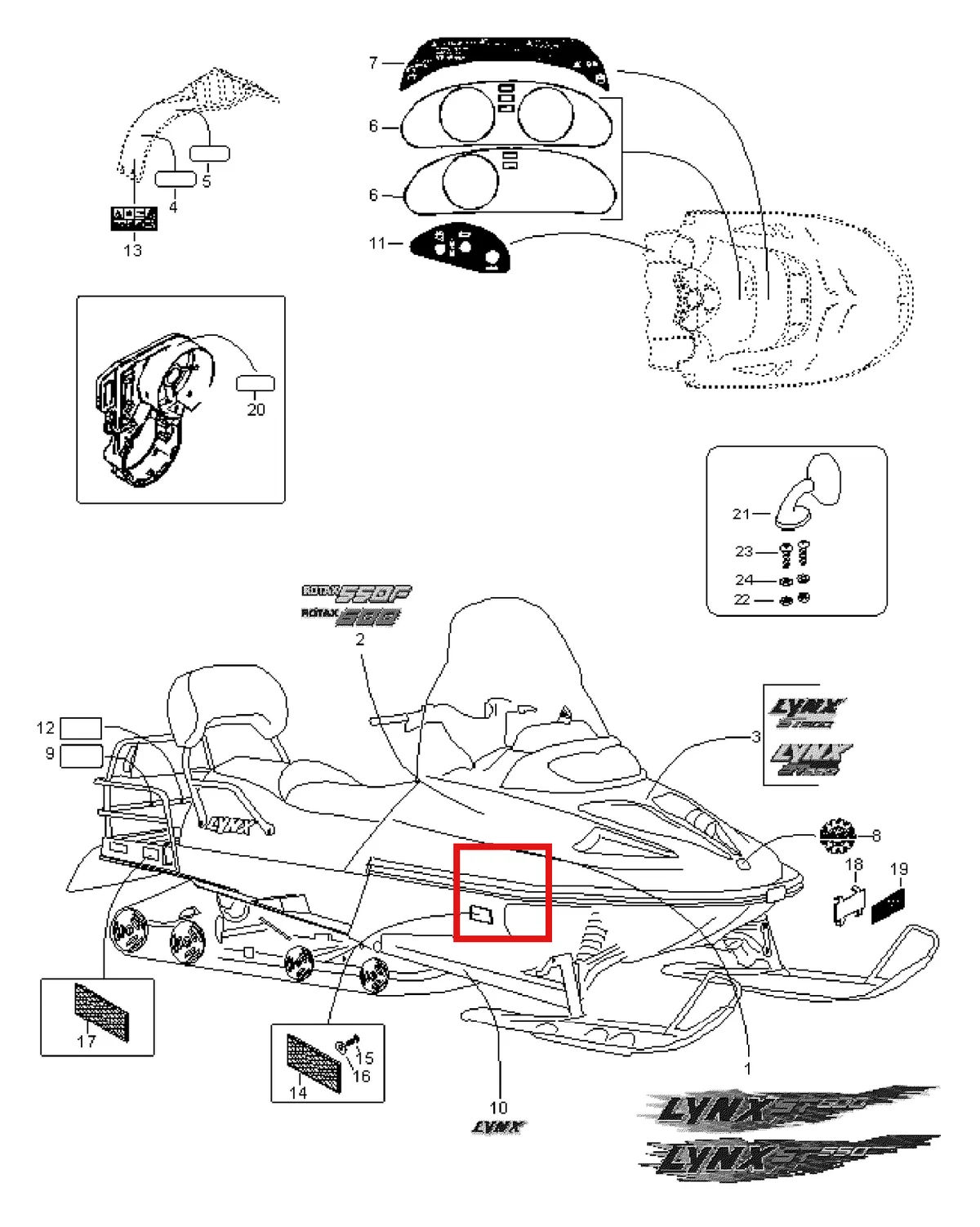 Деталь 605349643 (Деталь Decal, Rotax 593) на схеме узла 09- Decals