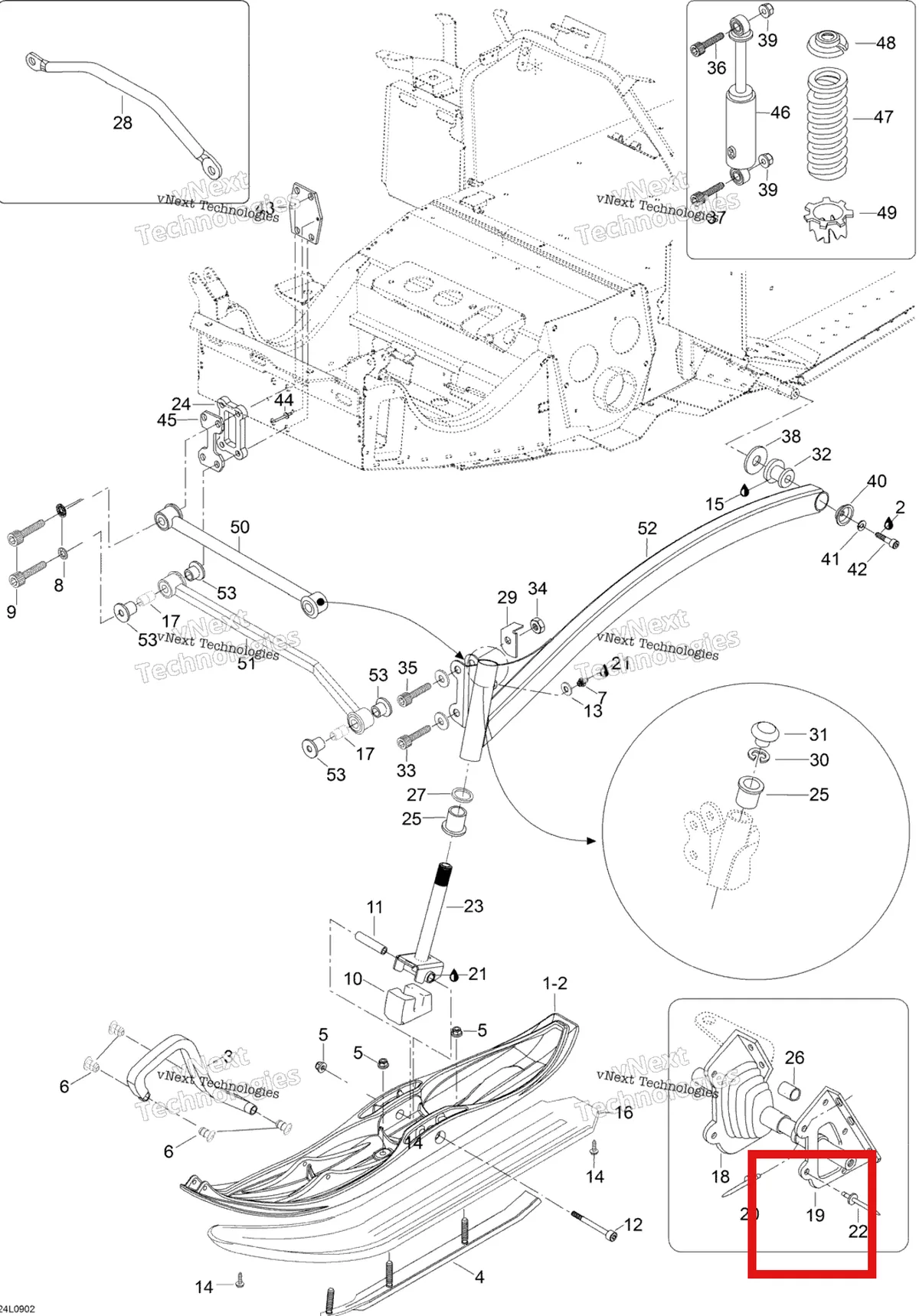 Деталь 605350119 (Деталь L.h. Support Plate) на схеме узла 2009 Ski-Doo Expedition TUV 600 H.O. SDI Front Suspension And Ski