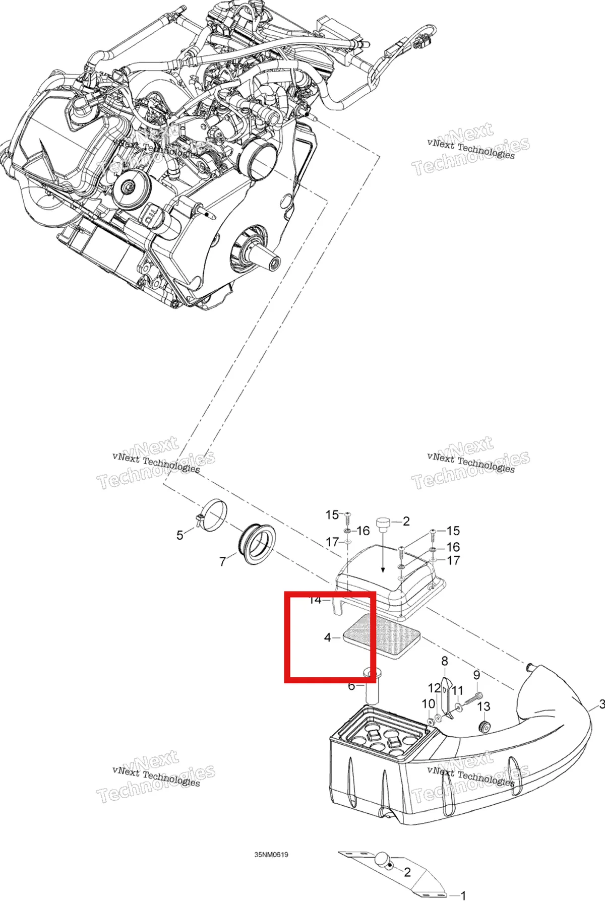 Деталь 605350180 (Фильтр) на схеме узла 2006 Ski-Doo Expedition V-1000 Air Silencer