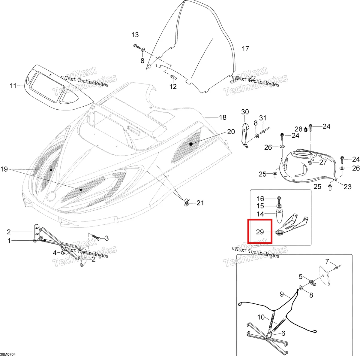 Деталь 605350221 (Направляющая пластина) на схеме узла 2007 Ski-Doo Skandic LT 440F Cab And Console
