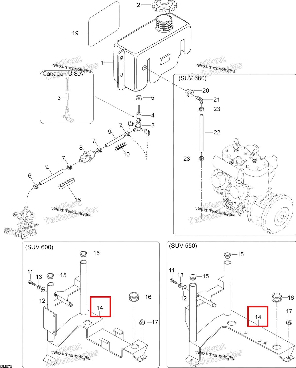 Деталь 605350521 (Суппорт) на схеме узла 2007 Ski-Doo Skandic SUV 550F Oil System 550F Suv