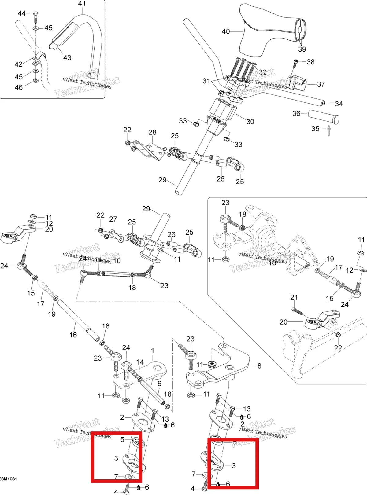 Деталь 605350644 (Деталь Bearing Support) на схеме узла 2010 Ski-Doo Skandic SUV 550F Steering