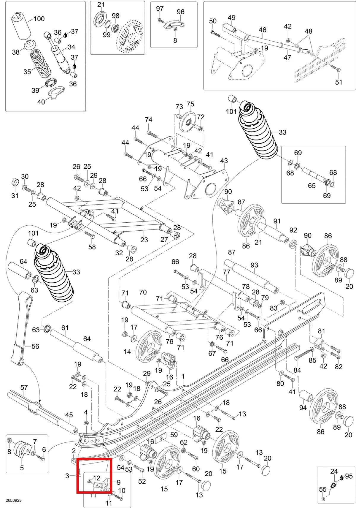 Деталь 605350690 (Вал) на схеме узла 08- Rear Suspension