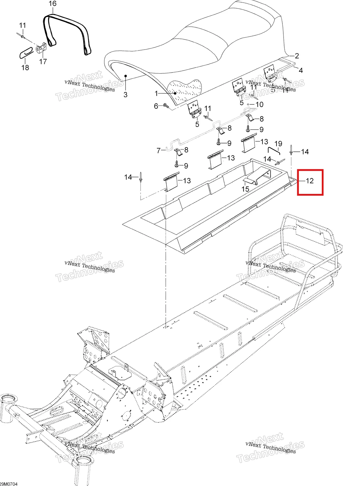 Деталь 605350823 (Деталь Seat Housing) на схеме узла 2007 Ski-Doo Skandic LT 440F Seat