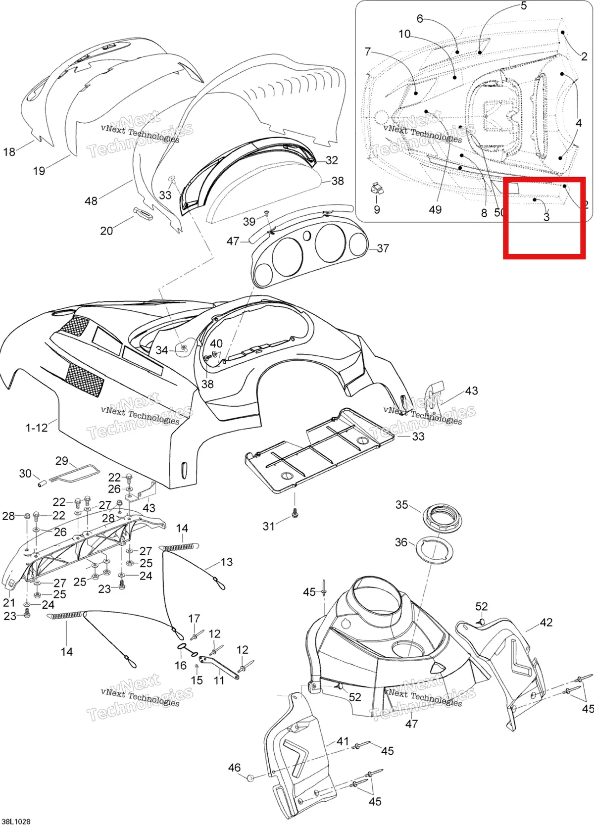 Деталь 605350908 (Деталь Isolation Rear Rh) на схеме узла 2010 Ski-Doo Skandic WT 600 Hood