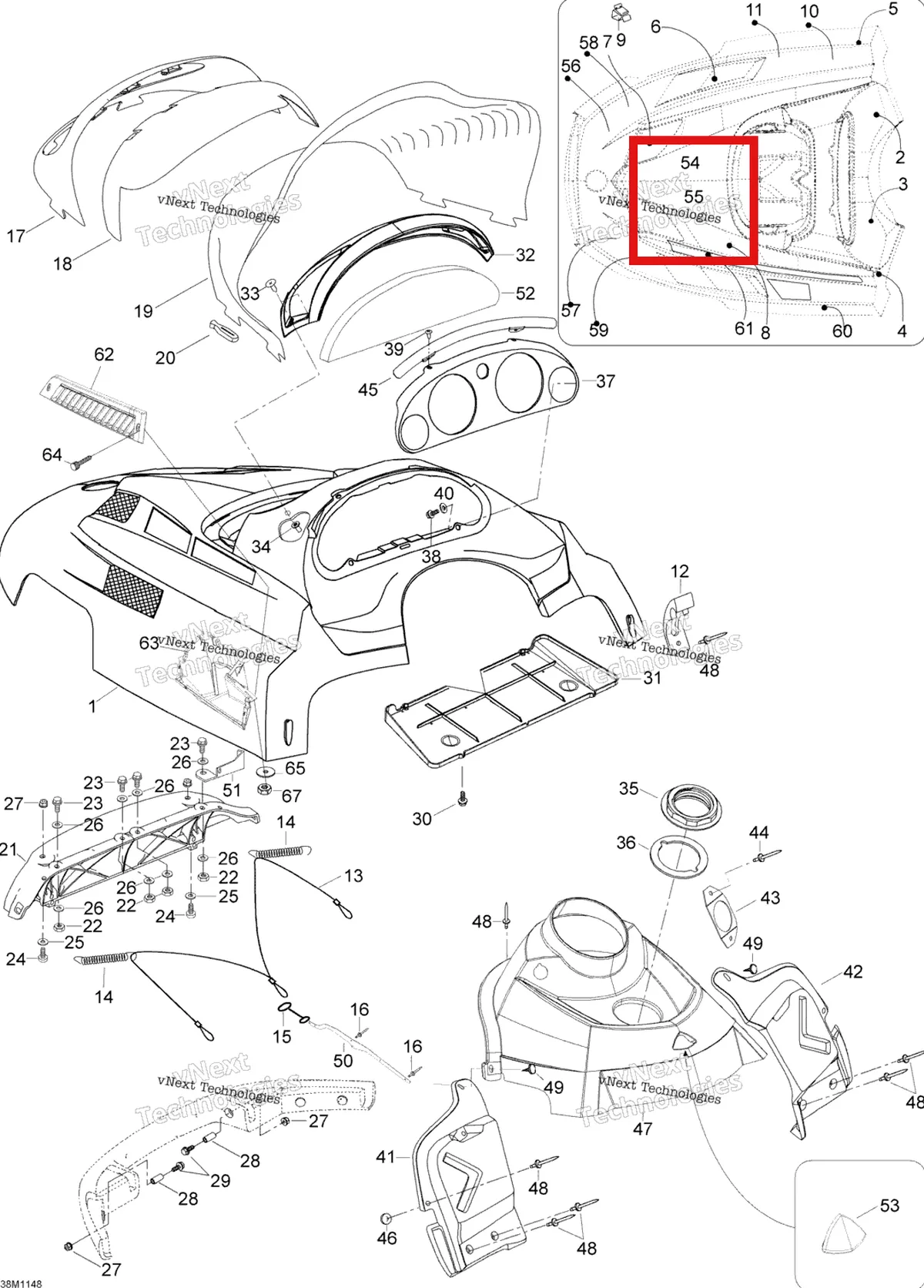 Деталь 605350913 (Деталь Isolation Center Rh) на схеме узла 2011 Ski-Doo Skandic WT 550F YetiII Hood