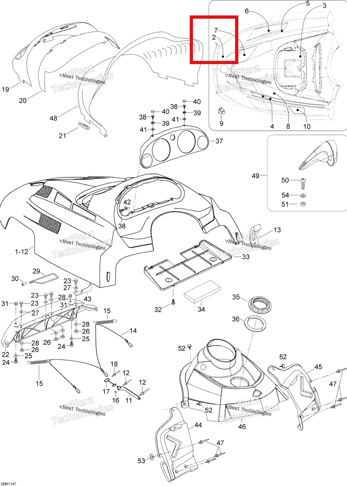 Деталь 605350919 (Деталь Heat Protector) на схеме узла 2012 Ski-Doo Skandic SWT V800 YetiII Hood