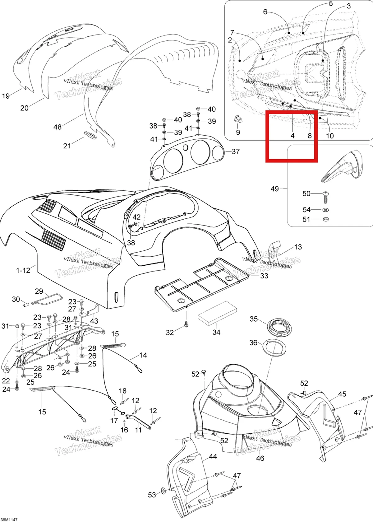 Деталь 605350921 (Тепловой Щит) на схеме узла 2012 Ski-Doo Skandic SWT V800 YetiII Hood