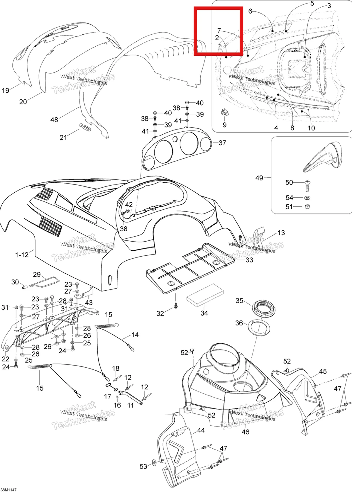 Деталь 605350925 (Деталь Lh Lower Grill) на схеме узла 2012 Ski-Doo Skandic SWT V800 YetiII Hood