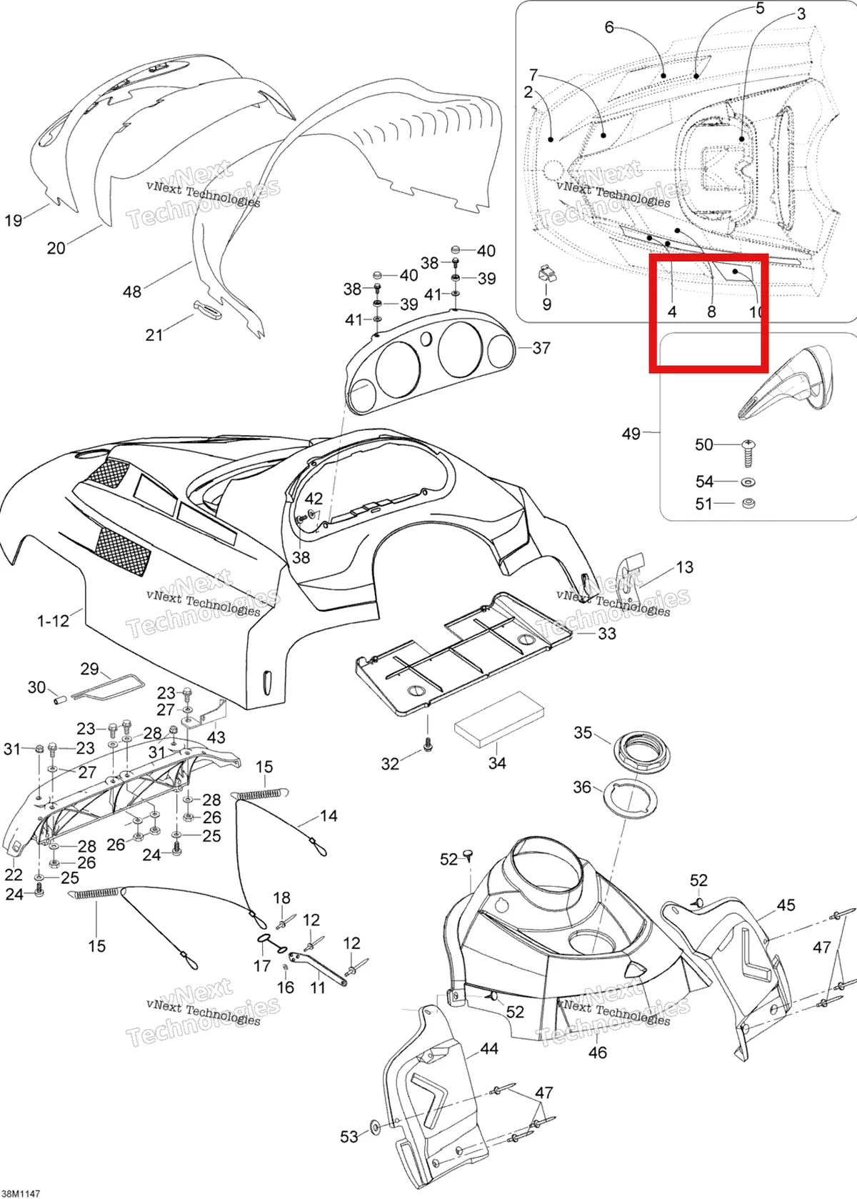 Деталь 605350927 (Деталь R.h. Grill, Rear) на схеме узла 2012 Ski-Doo Skandic SWT V800 YetiII Hood